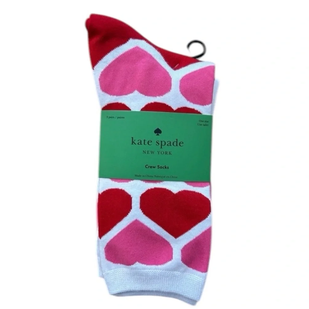 Kate Spade New York 3-Pack Hearts Crew Socks NWT Gift Set Luxury Pink Girly C1